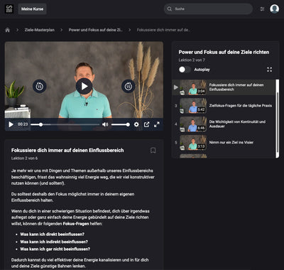 Abbildung einer Seite des Lernportals mit dem Online-Kurs Ziele-Masterplan